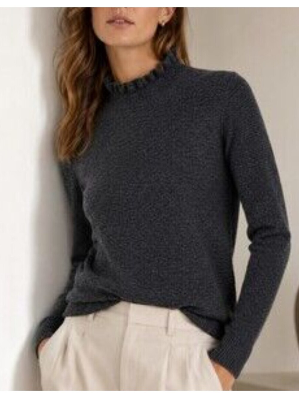 J.CREW gray ruffle neck alpaca blend sweater sz XS